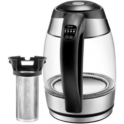 Chefman - 1.8 Liter Electric Glass Kettle w/ Tea Infuser - Stainless Steel/Black