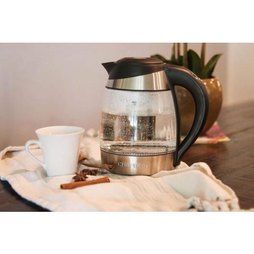 Chefman - 1.8 Liter Electric Glass Kettle w/ Tea Infuser - Stainless Steel/Black