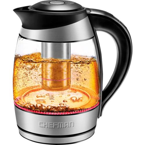 Chefman - 1.8 Liter Electric Glass Kettle w/ Tea Infuser - Stainless Steel/Black