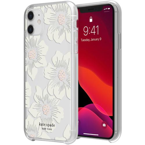 kate spade new york - Protective Hard Shell Case for Apple® iPhone® 11 - Cream With Stones/Hollyhock Floral Clear