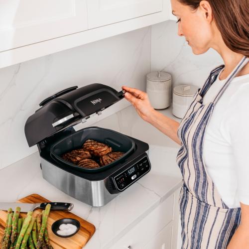 Ninja - Foodi 5-in-1 Indoor Grill with 4-qt Air Fryer, Roast, Bake, & Dehydrate - Stainless Steel/Black