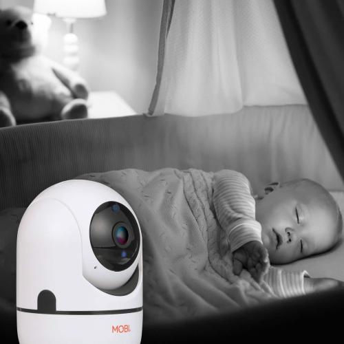 MOBI - Cam HDX Smart HD Pan & Tilt Wi-Fi Baby Monitoring Camera with 2-way Audio and Powerful Night Vision - White