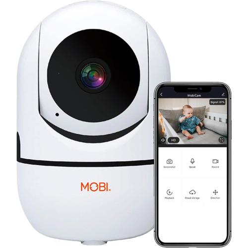 MOBI - Cam HDX Smart HD Pan & Tilt Wi-Fi Baby Monitoring Camera with 2-way Audio and Powerful Night Vision - White