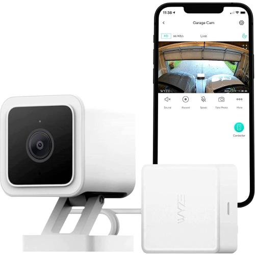 White Wyze - Indoor/Outdoor Wireless 1080p HD Smart Garage Door Opener and Security Camera - White