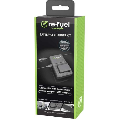 Digipower - BP-FW50 digital camera battery & charger kit, Replacement for Sony NP-FW50 battery pack - Black