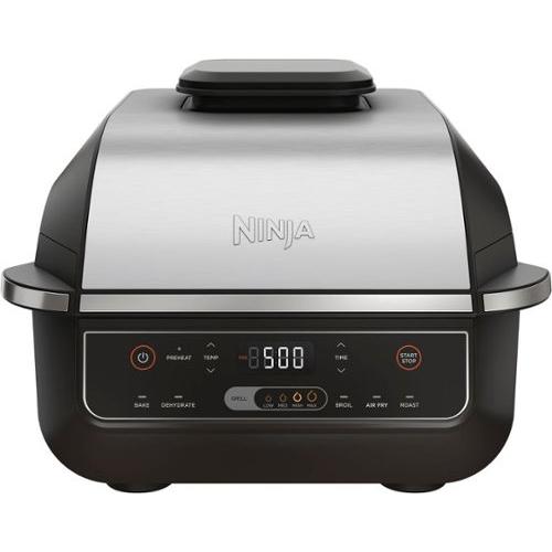 Ninja Foodi 6-in-1 Indoor Grill with Air Fry, Roast EG201 Black/Silver: Smokeless, Cool Touch, Digital Display, Dishwasher-Safe, Recipes Included