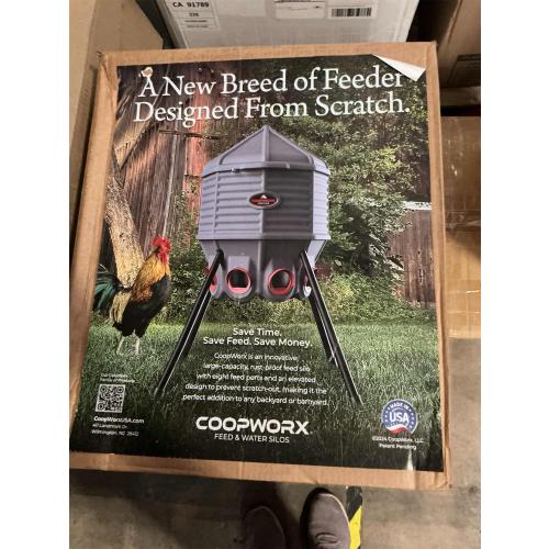 CoopWorx Poultry Feeder - 80 lb Capacity - Adjustable Height - UV Stable - Weather Resistant - 8 Feed Ports - Silo Shaped Design - Rust-Proof - Intended for Chickens/Ducks/Turkeys - Made in USA