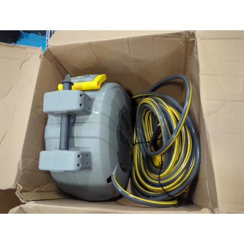Grey and Yellow Retractable Garden Hose Reel 5/8 in x 100 ft Upgraded UV Resistant Heavy Duty Automatic Hose Reel Wall Mount 3/4 in Brass Fitting 9 Pattern Nozzle Any Length Lock Slow Retraction 180° Swivel