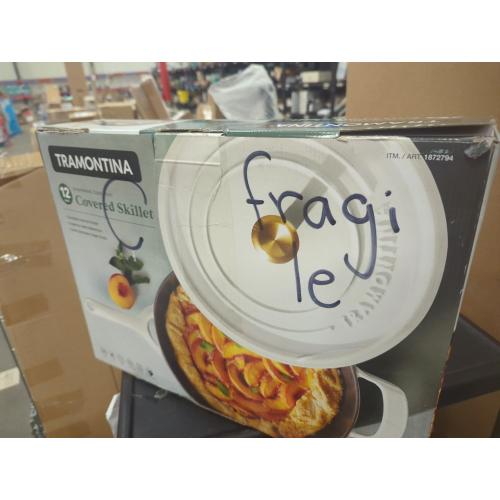 COLOR WHITE❗❗ Tramontina Bestow Enameled Cast Iron Skillet with Lid, 12-inch Frying Pan,
