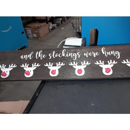 Christmas Stocking Wall Hanger The Stocking were Hung with 6 Red Nose Hooks Wood Christmas Stocking Rack Wall Mount Sign for Mantle Fireplace (Reindeer)