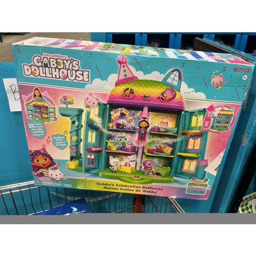 DREAMWORKS GABBY'S DOLLHOUSE, 14 Pc Celebration Dollhouse, 25-Inches Tall, with Toy Figures, Doll House Furniture & 10 Sounds, Kids Toys for Girls & Boys Ages 3