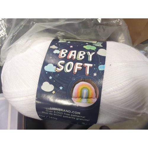 Color White Lion Brand Baby Soft Yarn-Little Boy Blue