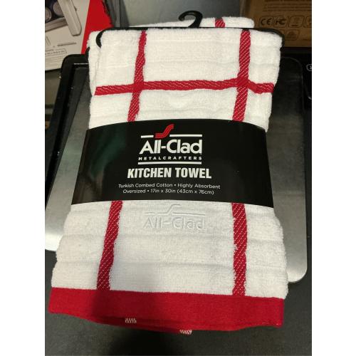 3 packs All-Clad Checked Kitchen Towel: Highly Absorbent, Super Soft Long Lasting - 100% Cotton, 17x30 Tea Towel for Cleaning & Drying Dishes, Pans, Glassware, or Countertops, (1-Pack), Chili