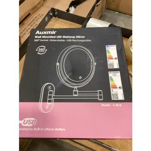 Auxmir 1X/30X Wall Mounted Makeup Mirror with Light, 8 Rechargeable Double-Sided Magnifying Mirror, Vanity Mirror Dimmable 3 Color Light, 360° Extension Rotation Foldable 14.5 Inch Arm, Chrome