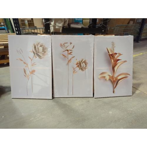 3Pcs Abstract Golden Flower Canvas Wall Art Modern Luxury Minimalism Nordic Floral Plant Painting Picture Wall Decor Poster Print Artwork for Living Room Bedroom Home Decoration