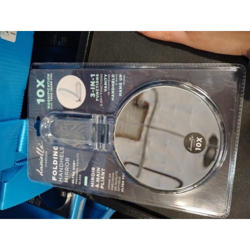 Danielle Creations 5.5-Inch Folding 2-Sided Hand Mirror, 10x Magnification, Acrylic