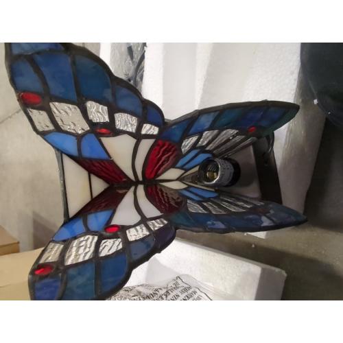 Bedside Table Lamp LED Tiffany Blue Fairy Butterfly Nightstand Table Lamps Stained Glass Shade ON Off Switch Home Office Desk Lamp Night Light Girl Grandma Mothers Day Gifts W/Gift Box