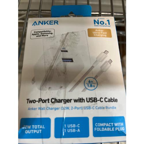 Anker 2 Port 33W Wall Charger with 6' USB-C to USB-C Cable - White