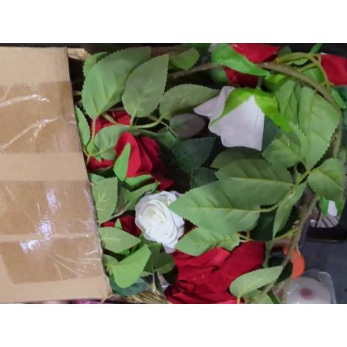 Red and White Rose Vine Artificial Flower Garland Fake Flower 6ft Garland Artificial Silk Floral Hanging for Wedding Party Ceremony Outdoor Decor Pack of One