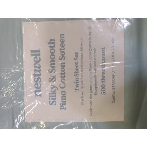 Twilight Blue Twin Size Nestwell Pima Cotton Sateen 500-Thread-Count Twin Sheet Set in Twilight Blue