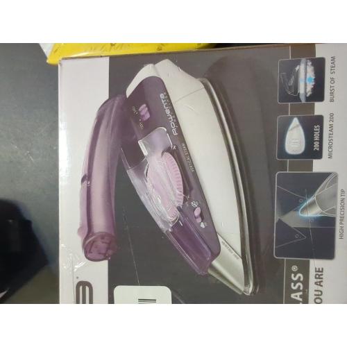 Rowenta Travel Iron, Pro Compact Stainless Steel Soleplate Hand Held Steamer Iron for Clothes, 200 Microsteam Holes, 1000 Watts Ironing, Fabric Steamer, Dual Voltage, Mini Iron, Purple, DA1560