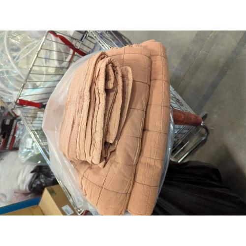 Harbor House French Flax Linen Garment Washed Quilt Set – 100% Linen Front & Back, All-Season, Breathable & Temperature-Regulating, Box Quilted, Includes Shams, King 108 x 92, Clay