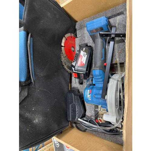 DongCheng 20V Max Cordless Circular Saw, with 3 Blades(5''), Brushless, 6700 RPM, Compact Hand Saw Max Cutting Depth1-3/4(90°), 1-3/10'' (45°), Including 4.0Ah Battery, Charger and Carry Bag