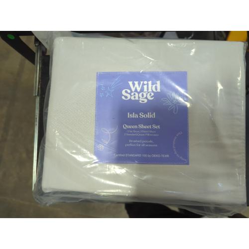 Wild Sage Brushed Cotton Percale 300-Thread-Count Queen Sheet Set in Lunar Rock