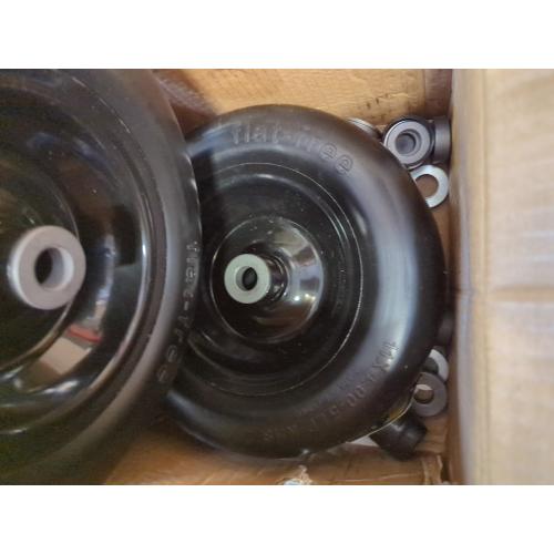 Black 11x4.00-5 Flat Free Tire and Wheel (2 Pack),Universal 11x4-5 Solid Smooth Tractor Turf Tire with Rim, 3.4 Centered Hub and 3/4 & 5/8 Bushing, For Zero Turn Mowers and Riding Lawn Mower