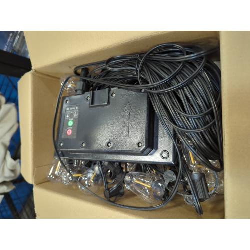 Black Stright Solar Powered String Light 100FT with Remote Control 8 Light Modes, Weatherproof Shatterproof ST38 LED Bulb 30 Sockets for Backyard Porch Cafe, Large Solar Panel