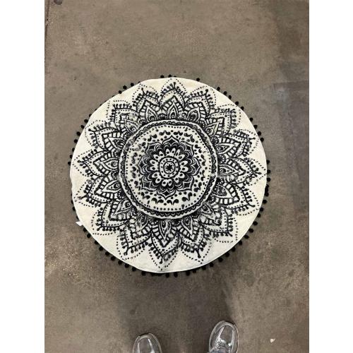 Uphome Boho Round Rug for Bedroom 3' Circle Beige and Black Bathroom Rug with Pom Poms Fringe Washable Mandala Accent Throw Rugs Non-Slip Soft Floor Mat for Entryway Living Room Sofa Kids Room Nursery