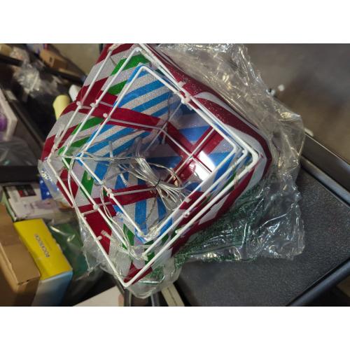 COLORFUL CANDY CANE Uieke Set of 3 Christmas Lighted Gift Boxes Christmas Decorations, 60 LED Lights Present Boxes Ornament with Red Green and Blue Stripe for Xmas Tree Indoor Yard Home Party Gift Box Decorations