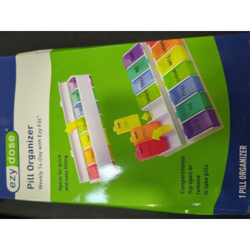 Multicolor Ezy Dose Ezy Fill Weekly 14-Day Pill Organizer, Pop-Out Compartments, Rainbow