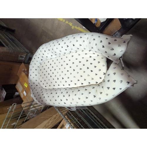 White, Black hearts, Grey Organic Cotton Baby Lounger – Reversible, Portable, Soft & Breathable with Washable Cover | Perfect for Awake-Time Use Only-Black Heart