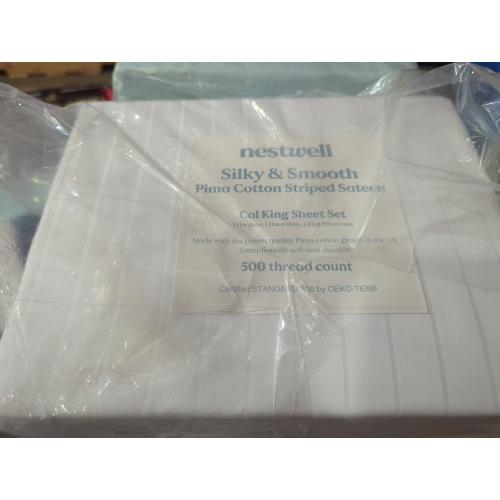 Nestwell Pima Cotton 500-Thread-Count California King Sheet Set in White Stripe