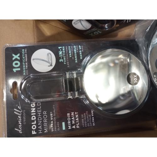 Danielle Creations 5.5-Inch Folding 2-Sided Hand Mirror, 10x Magnification, Acrylic