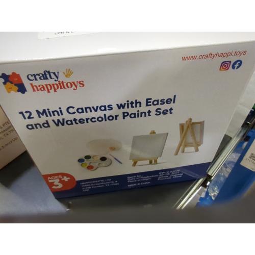 Mini Canvas and Easel Set with Mini Watercolor Paint in Bulk Set of 12 - Kids Art Party Favors & Party Supplies - 4x4 Small Canvases for Painting with Mini Easel - Water Colors Paint for Kids