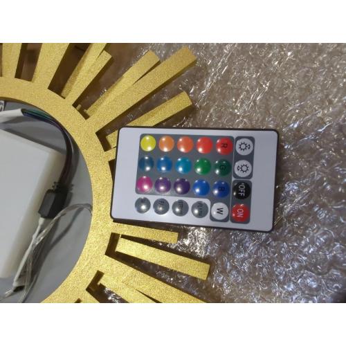 Gold Rising-Sun Mirror Wall Decor with Remote-Control Multicolor Lights,12 inch Boho Wall Decor for Bedroom Living Room Bathroom Kitchen (Gold 12in)