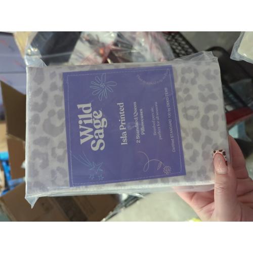 Wild Sage Brushed Cotton Percale 300-Thread-Count Standard/Queen Pillowcase in Grey Leopard