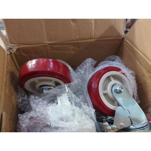 Finnhomy 4” Swivel Casters Wheels Set of 4 Plate Casters Heavy Duty Premium Polyurethane Wheels PU Load Bearing 2,600 Lbs Anti-wear Smooth Casters Red (Free Screws)
