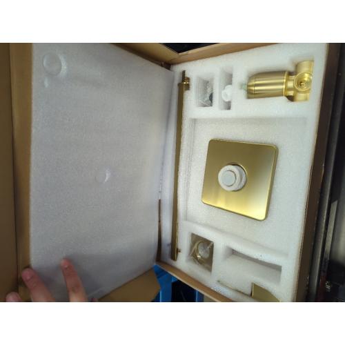 Brushed Gold Shower Faucet Set, Single Function Shower Trim Kit with Rough-in Valve, Square Rain Shower Head System Included Extra Long Shower Arm for Bathroom