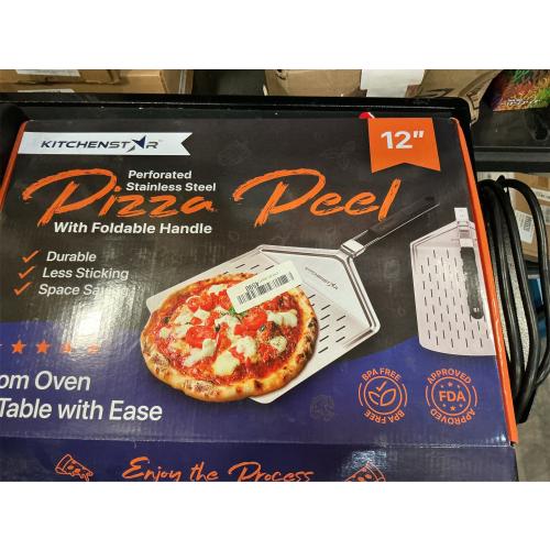 KitchenStar 12-inch Perforated Pizza Peel with Folding Handle - Stainless Steel Spatula Paddle for Effortless Pizza Transfer & Easy Storrage - Dishwasher Safe Pizza Oven Accessories