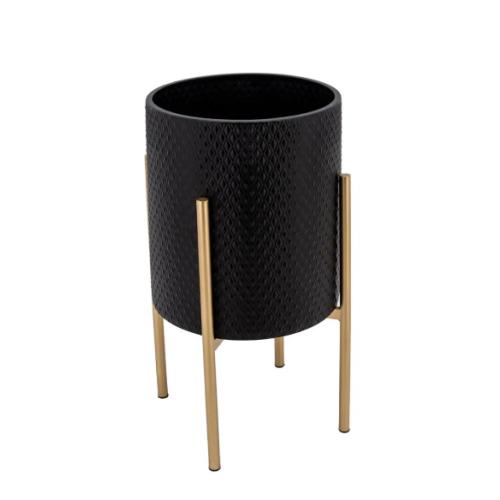 Small and Large Black Metal/Iron Textured Decorative Planters with Stand