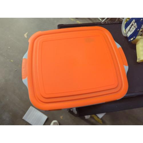 Drip EZ Collapsible BBQ Prep Tub - For Meal Prep Marinating Food Storage - Includes Cutting Board & Locking Lid - (1) XL - Orange