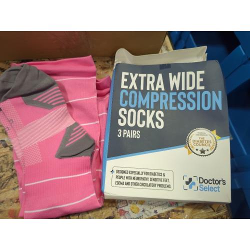 Doctor's Select 3 Pairs Plus Size Compression Socks Wide Calf - Up to 6XL | 20-30 mmHg Compression Socks for Women Wide Calf | Blue, Pink, Purple (Stripes)