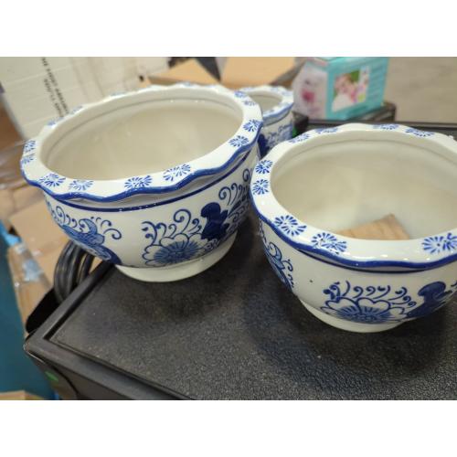 Blue and White Planters, Succulent Pots Ceramic Plant Pots Indoor with Drainage for Home Décor - Set of 3