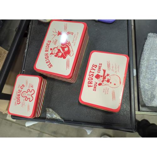 Christmas Metal Cookie Tin with Lid Set of 3 For Gift Giving Vintage Design Small Medium Large Xmas Gift idea for Storing Patisseries, Snack, Chocolate, Easter, Special Occasion, Holidays Doesn't Seal