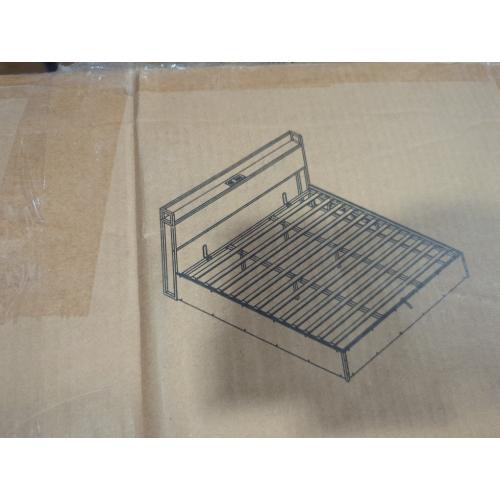 King Bed Frame With Storage Headboard and Charging Station Grey