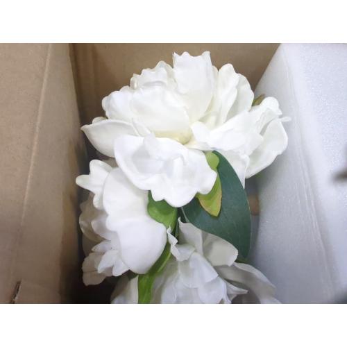 Hollyone Fake Flowers White Peonies Artificial Flowers Faux Flowers with Vase Peony Silk Flower Arrangements in Glass Vase with Faux Water for Home Decor Bathroom Table Centerpiece Shelf Decorations