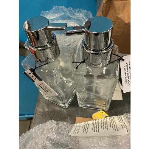 mDesign Glass Refillable Foaming Hand Soap Dispenser Modern Square Pump Bottle for Bathroom Vanities or Kitchen Sink, Countertops - 2 Pack - Clear/Chrome